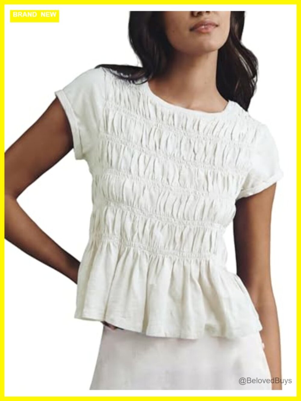 Womens Peplum Babydoll Top Smocked Ruffle Hem Short Sleeve Blouse